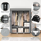 VTRIN Portable Closet Wardrobe for Hanging Clothes Closet with Cover, 3 Hanging rods, 6 Storage Shelves and Side Pocket, Diameter 19mm Metal Pipe, Sturdy Free Standing Closet for Bedroom