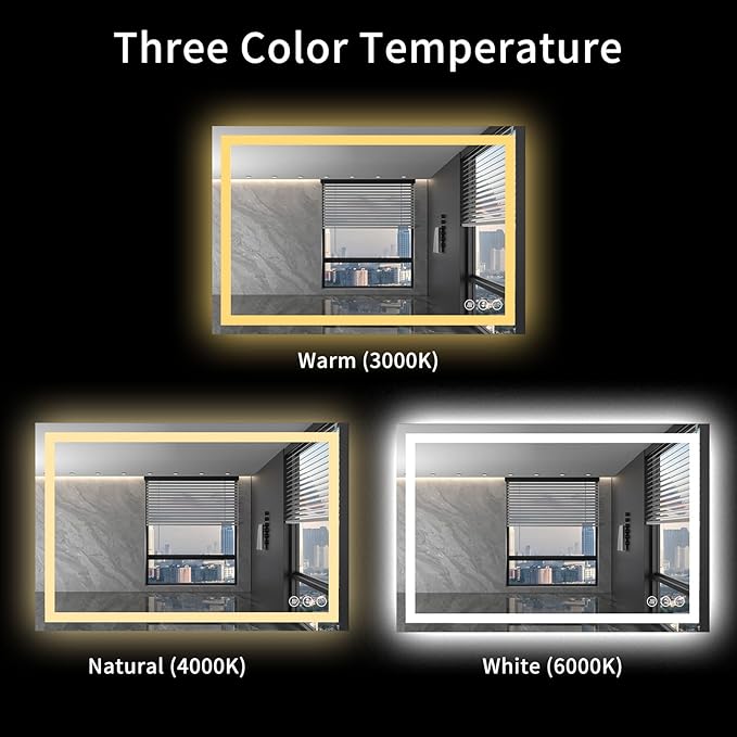LOAAO 48X36 LED Bathroom Mirror with Lights, Anti-Fog, Dimmable, Backlit + Front Lit, Lighted Bathroom Vanity Mirror for Wall, Shatter-Proof, Memory Function, ETL Listed