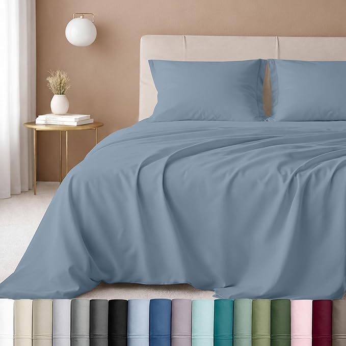 California Design Den California King Sheet Set - 100% Cotton, 600 Thread Count Deep Pocket Cal King Sheet Set, Luxury Soft Hotel-Quality Sheets with Sateen Weave - Pastel Blue