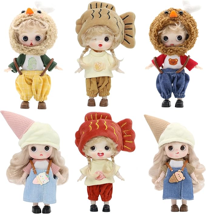 BJD Blind Box Cute Figures, Collectible Poseable OB11 Doll with 1/12 Scale Removable Clothes，Surprise Gift Single Random Mystery Box-Japanese Foodie Fun Series