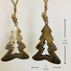 Rustic Iron Wall Accent - Handmade Metal Hanging Décor with Rope for Indoor & Outdoor Use - Flat Christmas Tree (5" 3.5") Design for Rustic Home Decoration (Set of 2)