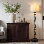 PARTPHONER Vintage Floor Lamp for Living Room, Rustic Farmhouse Standing Lamp with Rotary Switch and Linen Shade, Retro Resin Floor Lamp for Bedroom, Corner, Dining Room, House Decor, Black