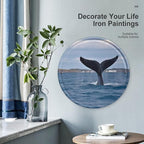 Wall Picture, with Whale Tail Printed Circular Iron Hanging Picture,Wall Art Decor,Home for Bedroom Living Room Bathroom Decor,Iron Painting 11.8X11.8 in
