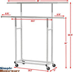 Simple Houseware Standard Double Rod Garment Rack, Silver