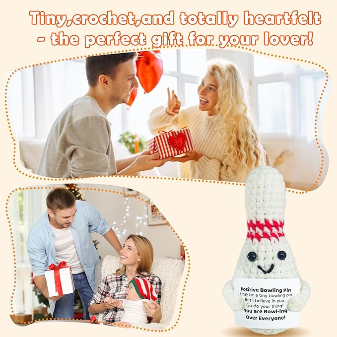 Positive Crochet Bowling Ball,Handmade Collectible Bowling,Cute Emotional Support Decor,Creative Bowlingball with Encouraging Card Funny Positive Gifts for Family Friends