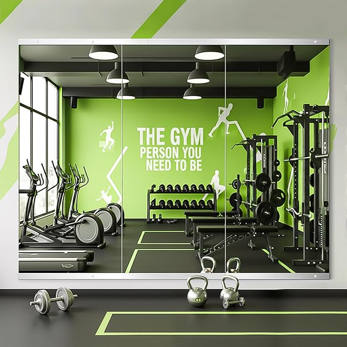 FICTOR Home Gym Mirror for Wall, 50"x25"x3 PCS Large Workout Mirrors with Tempered Glass, Full Length Frameless Body Mirror for Garage, Dance, Yoga, Bedroom