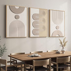 Large 3D Textured Framed Boho Neutral Abstract Wall Art for Living Room, 3 Piece Modern Paintings Artwork for Walls, Minimalist Beige White Geometric Pictures for Bedroom Hallway Office Wall Decor 24x36 In