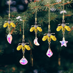 5PCS Hanging Decorations Xmas Tree Hanging Metal Bee Ornaments Gold Bee Mini Crystal Prism Suncatchers for Party Wedding Home Decor