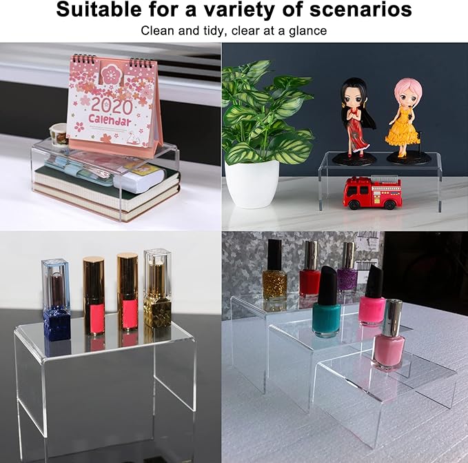 Cerpourt 2 Sets Acrylic Display Risers(3",4",5") Clear Product Stand,Cupcakes Holder Dessert Transparent Showcase Stands, Candy Bar Risers, Lifts for Figures