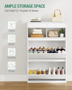 Shoe Cabinet with 2 Flip Drawers & 2 Top Drawers, Narrow Hidden Shoe Storage Cabinet for Entryway, Freestanding Shoes Organizer with Storage Space, 12-16 Pairs, for Hallway, White SR45303X