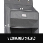 GORILLA GRIP Over The Door Organizer Storage, 5 Deep Hanging Shelves, Holds 50lbs, Closet Organizers Shelf for Bedroom, Shoes, Bathroom, Nursery, Dorm Essentials, 3 Metal Hooks, 58x15 Inches, Gray