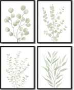 Drsoum Botanical Plant Framed Wall Art Boho Wall Decor for Bathroom Sage Green Eucalyptus Leaf Prints Minimalist Aesthetic Ready to Hang Set of 4, 8x10 in (Black Framed)