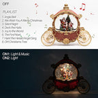 Christmas Red Carriage Snow Globe Lantern with Gift Box - Santa Scene Water Lantern with Glitter Snow - Musical Holiday Decor with LED Lights - Battery Or USB Cable Powered Operated (Red with gold)