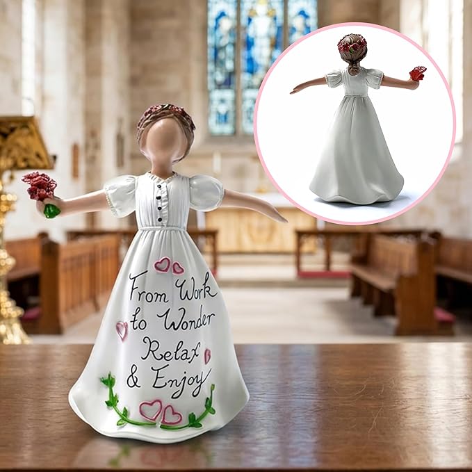Angel Desktop Resin Statue - Inspirational Gift Statue for Women from Work to Wonder Relax and Enjoy Rose Home Angel Figurine for Worker Woman Inspirational Home Office Decorations Gift