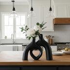 Hug Snuggle Hollow Donut Ceramic Vases, 9 Inch Modern Nordic Minimalist Decorative Vase for Home Decor Table Centerpiece Bookshelf Office Entryway Aesthetic Decoration (Matte Black)