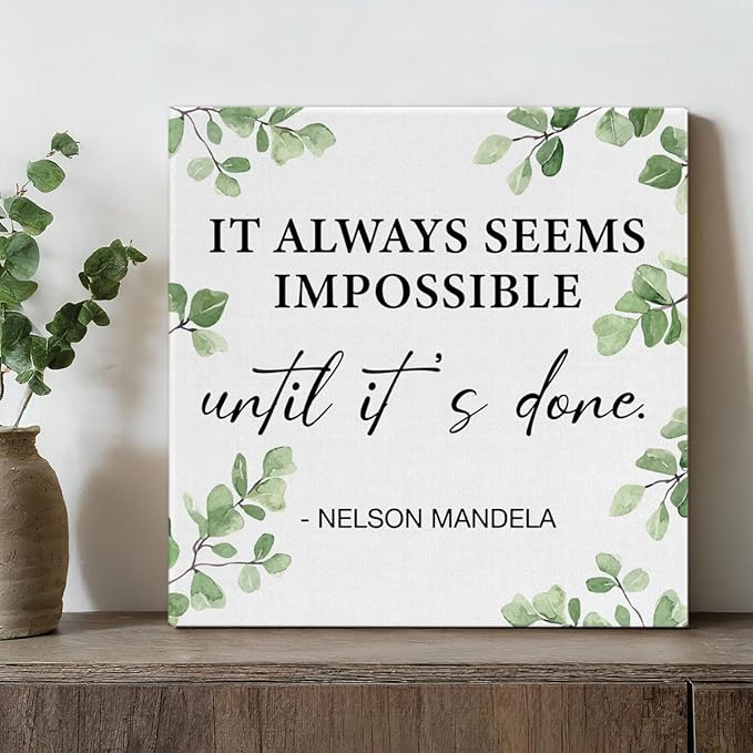 Inspirational Wall Art Motivational Painting Wall Decor for Office Living Room Bedroom, It Always Seems Impossible until It's Done Canvas Posters Art Work Gift (8 X 8 Inches, Framed)