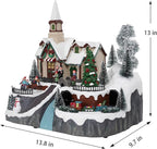 MUMTOP Christmas Village Snow Church with Rotating Train, Light Up Animated Moving Skaters and Christmas Tree with Music for Indoor Holiday Xmas Tabletop Decor