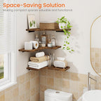 Homode Corner Floating Shelves, Corner Shelves Wall Mounted with Cord Hole, Set of 3 L Shape Wood Wall Storage Shelves for Living Room Bedroom Bathroom Kitchen, Rustic Brown