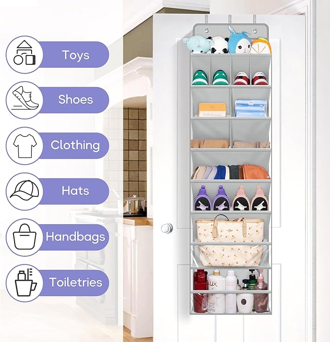 MISSLO Clear Over the Door Shoe Organizer Large Deep Pockets Hanging Shoe Rack for Closet Fit 20 Pairs Shoe Holder for Sneakers Boots Storage，Grey