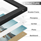 Vittanly 5x7 Picture Frames Set of 9, Display 4x6 Pictures with Mat or 5x7 without Mat, Photo Frames for Wall or Tabletop with Plexiglass, Engineered Wood, Black&Brown&Distressed White