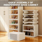 9 Tiers 18 Pairs Foldable Shoe Rack Organizer, Collapsible Shoes Storage Cabinet with Magnetic Doors, No Assembly, Stackable Tall Free Standing Shoe Rack for Closet, Entryway, Living Room