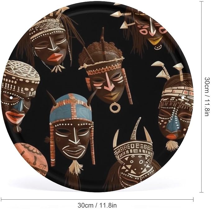 Wall Picture, with African Ritual Ethnic Tribal Printed Circular Iron Hanging Picture,Wall Art Decor,Home for Bedroom Living Room Bathroom Decor,Iron Painting 11.8X11.8 in