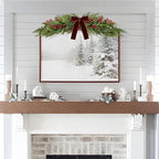 60cm Artificial Christmas Norfolk Pine Cedar Swags with Velvet Bow Greenery Decoration for Mantel Window Mirror Picture Frame Mailbox Holiday Indoor Outdoor Home Decor (Red Berry, 60cm/23.6'')
