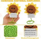 DAFURIET Mini Funny Sunflower, 3 inch Knitted Wool Doll with Optimstic Card for Cheer Up Gifts and Party Decorations, Cute Wool Sunflower Crochet Doll for Birthday Gifts