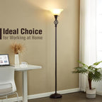 GyroVu Torchiere Floor Lamp for Living Room, LED Standing Reading Light for Bedroom with Glass Shade for Living Room Corner Bedroom Home Office,Bulbs Included (Yellow Lampshade, Glass 1 Head)