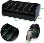 GTI Belt Organizer, 2pcs 6 Compartments Belt Organizer for Closet and Drawer, Bamboo Display Case for Tie and Belt, Belt holder Storage Organizer for Men Women (Black)
