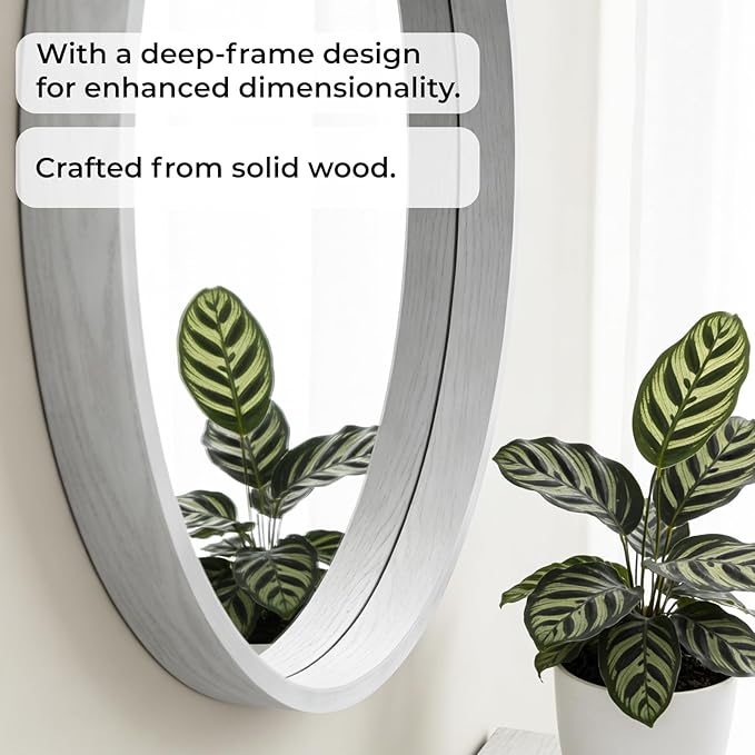 WallBeyond 24 Inch Round Wood Mirror, Circle Wooden Frame Wall Mirror for Bathroom, Living Room, Bedroom, Entryway (White)