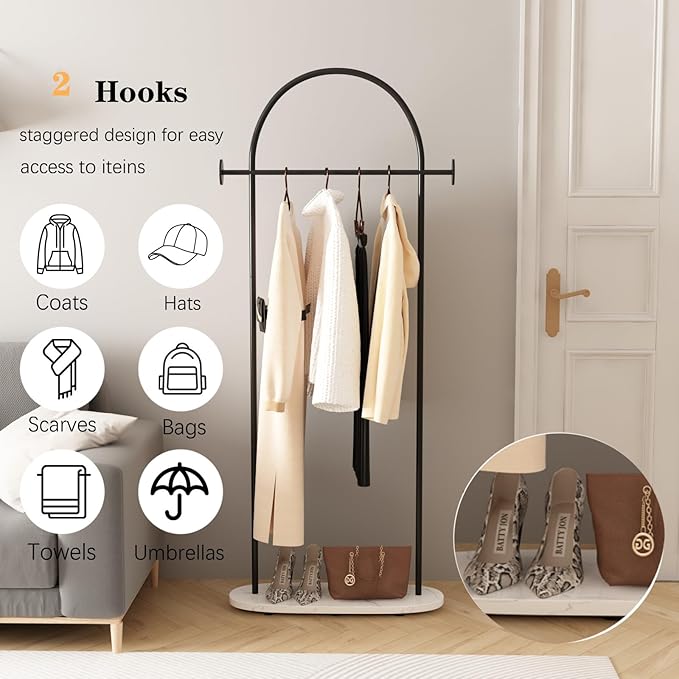 Freestanding Coat Rack with Marble Base Heavy Duty Clothes Rack Stand for Entryway, Bedroom, Living Room, Boutiques-67''H