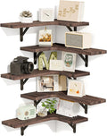 Fixwal Floating Shelves for Wall Set of 5, Rustic Wood Wall Mounted Corner Shelf for Bathroom, Kitchen, Bedroom, Home Decor, Laundry Room, Living Room (Walnut Brown)