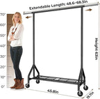 Heavy Duty Clothes Rack Load 450 LBS, Metal Garment Rack, Standing Rolling Clothing Rack for Hanging Clothes with Sturdy Wheels & Shelves, Portable Closet Wardrobe Rack,Black