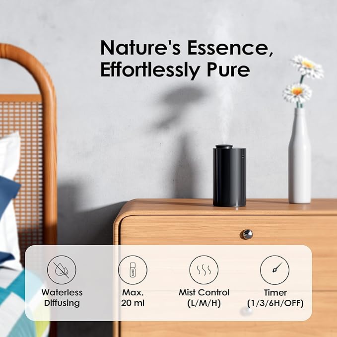 Airversa Waterless Diffuser for Essential Oil, Car Diffsuer, Battery Operated Nebulizer, 0.7 Fl Oz/ 20mL, Mini Scent Air Machine, 3 Timers & 3 Mist Levels for Home, Room, Office - AN6 Light Steel Blue