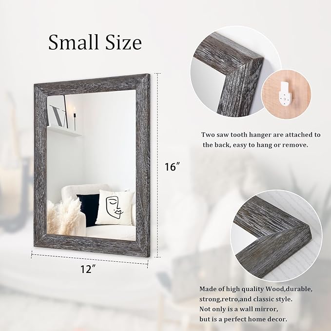 AAZZKANG Wall Mirror with Rectangle Wood Frame Rustic Decorative Hanging Mirrors for Bedroom Bathroom Living Room Home Office Small