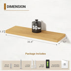 Vivelove 12 Inch Deep Floating Shelves 35.4 inch Long, Thick Wall Shelves with Invisible Brackets, for Bedroom Bathroom Living Room Kitchen Office, Rustic Farmhouse Decor, 36x12x1.5 Set of 2, Oak