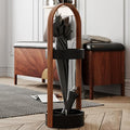 Metal Round Umbrella Stand Rack with Water Collection Tray, Solid Wood Umbrella Holder with Multiple Hooks, Canes Storage Stand Rack for Office, Home, Entryway(Black)