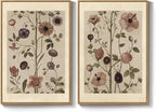 Large Framed Vintage Botanical Wall Art Set of 2, Neutral Antique Floral Canvas Painting Prints Artwork for Walls, Retro Rustic Farmhouse Flowers Pictures for Living Room Bedroom Wall Decor, 24x36 In