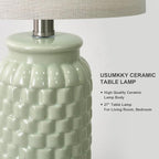 USumkky 27" Ceramic Table Lamps Set of 2 - Modern Farmhouse & Boho Style, Bedside Nightstand Lamps for Bedroom, Living Room End Table Lamps, Small Desk Lamp(Green)