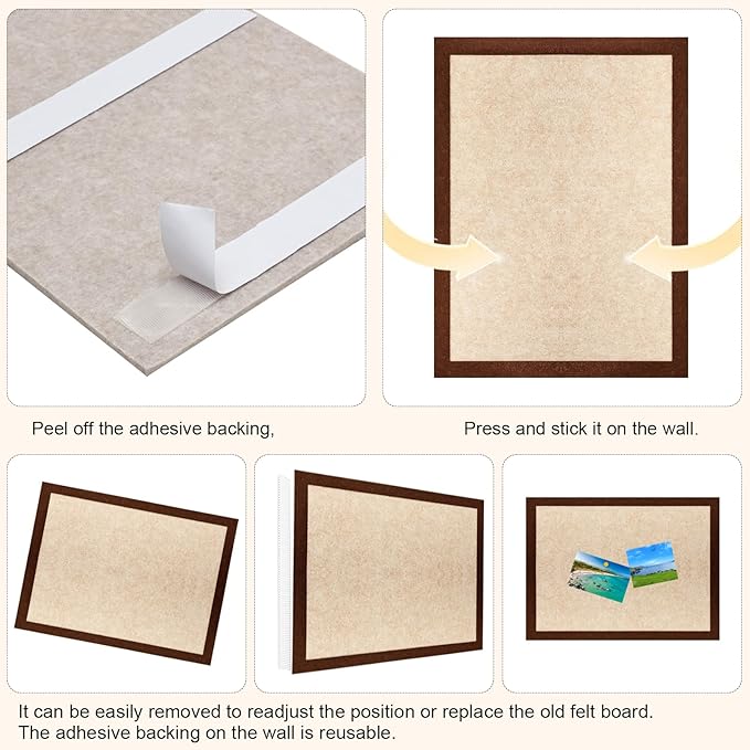 Felt Bulletin Board, 15.7''X 11.8'' corkboard Pin Board for Bedrooms Offices Home Wall Decoration, Self Adhesive Cork Board with 35 Push Pins for Paste Notes, Photos, Schedules (2 Pack)