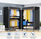 P8C Pro Heavy Duty Clothes Rack（With Extended Width Design） Rolling Clothing Racks for Hanging Clothes with Lockable Wheels，42" W x 15.8" D x 80.5" H，Load 700LBS，Black Rack with Black Cover