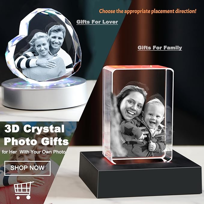 3D Crystal Photo, Personalized Gifts for Women, Wife, Her, Him, Men, Husband,Mom,Custom Photo Gifts,Personalized Birthday, Anniversary, Memorial Gift