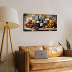 Abstract Kitchen Wall Art Geometric Dining Room Wall Decor Red Wine Glass Canvas Prints Pictures Rustic Farmhouse Fruits Still Life Painting Living Room Wine Bar Art Wall Decor Home Decorations 20x40"