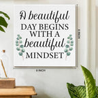 Motivational Eucalyptus Wall Art Decor, Inspirational Green Botanical Pictures Positive Quotes Canvas Painting Posters for Office Living Room Bedroom Decoration (8 X 8 Inches, Framed)