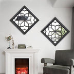 Wocred 2 PCS Square Wall Mirror,Gorgeous Rustic Farmhouse Accent Mirror,Black Entry Mirror for Bathroom Renovation,Bedrooms,Living Rooms and More(16”x16”)