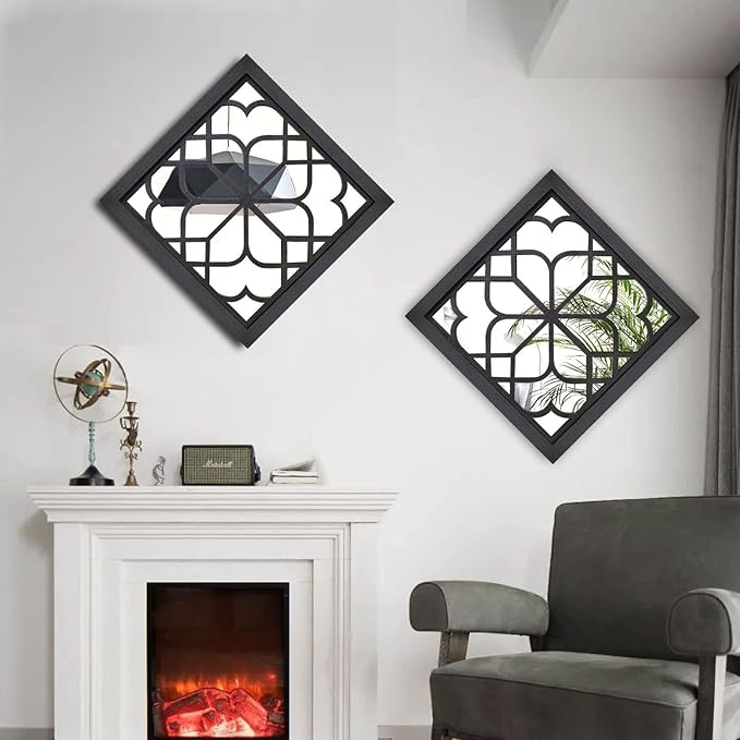 Wocred 2 PCS Square Wall Mirror,Gorgeous Rustic Farmhouse Accent Mirror,Black Entry Mirror for Bathroom Renovation,Bedrooms,Living Rooms and More(16”x16”)