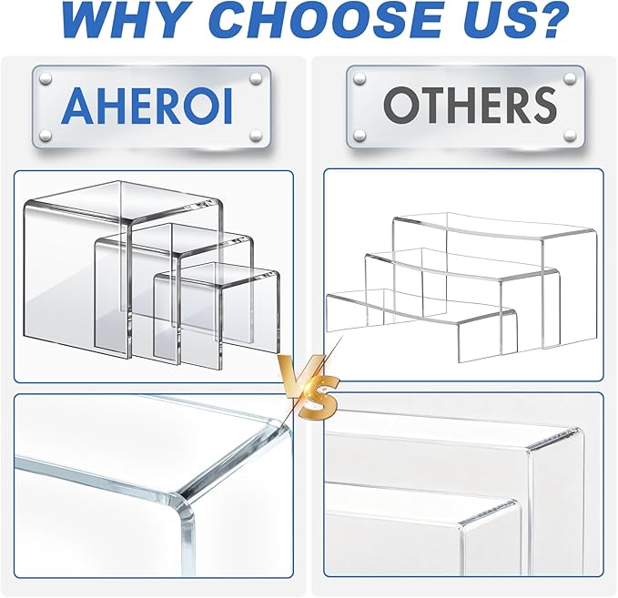 Aheroi Acrylic Risers, 6Pcs 2Set(3"*4"*5") Display Risers Display Stands, Small Square Risers Display Stands for Figures, Cupcake Tier Stand for Wedding Party, Food Statue Candy Acrylic Dessert Display Shelf