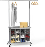 Simple Houseware Garment Rack with Extensible Haning Rod and 16 Shoes Organizer, Grey