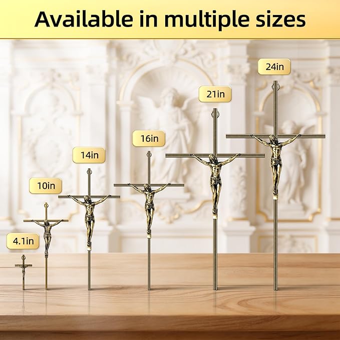 KUXBET Catholic Crucifix Wall Cross, 21 inch Metal Jesus Christ Cross, Handmade Hanging Wall Décor for Home, Religious Devout Give Faith Gift (21.0inch, Vintage)